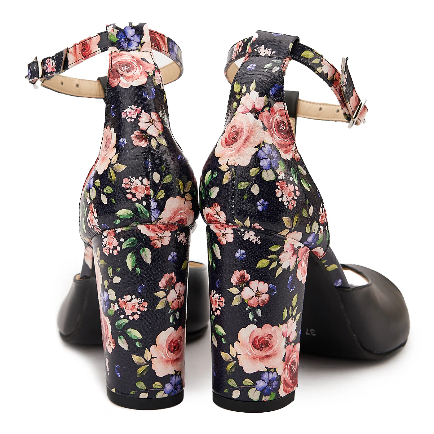 Sandale dama din piele naturala neagra - model floral toc gros 9 cm 5118 - Image 3