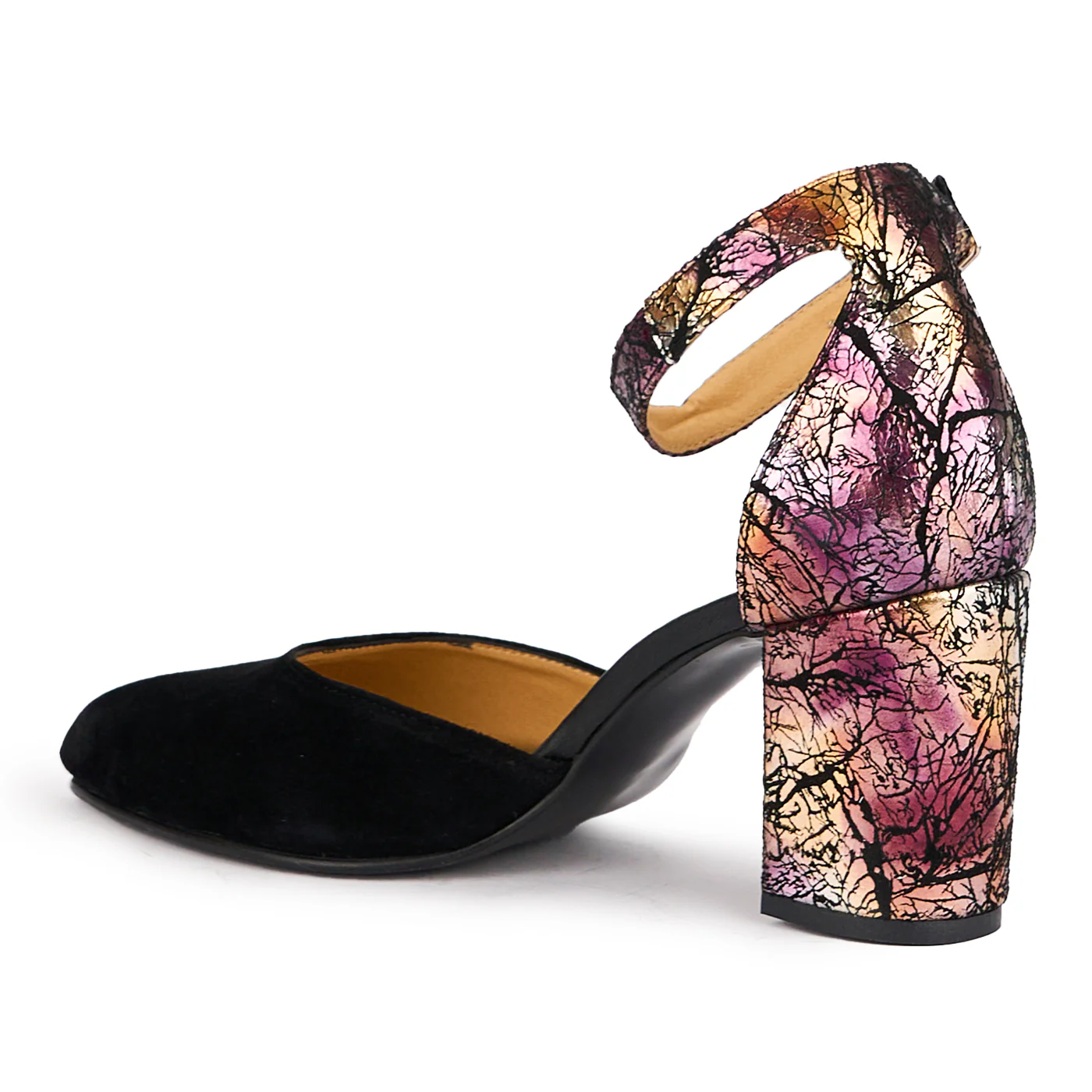 Sandale dama din piele naturala neagra + multicolor cu toc gros 7.5 cm 16958 - Image 2