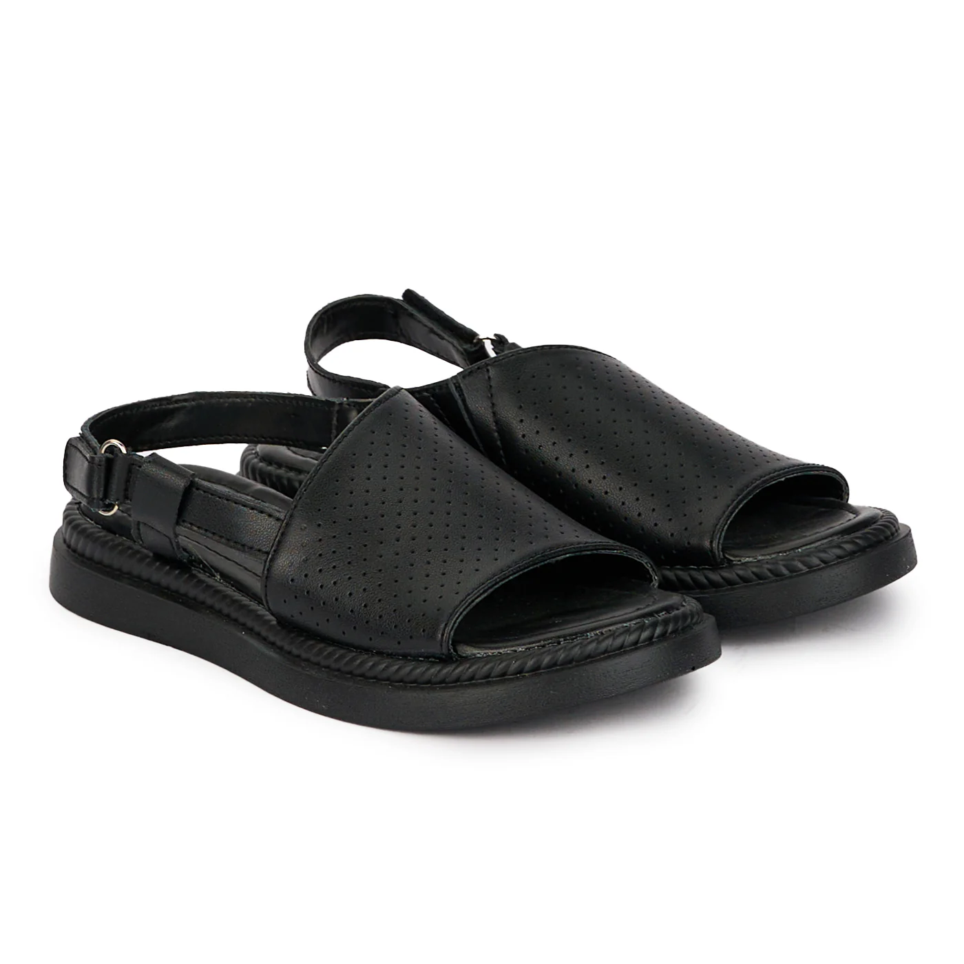 Sandale dama din piele naturala neagra perforata cu talpa joasa 18229 - Image 4