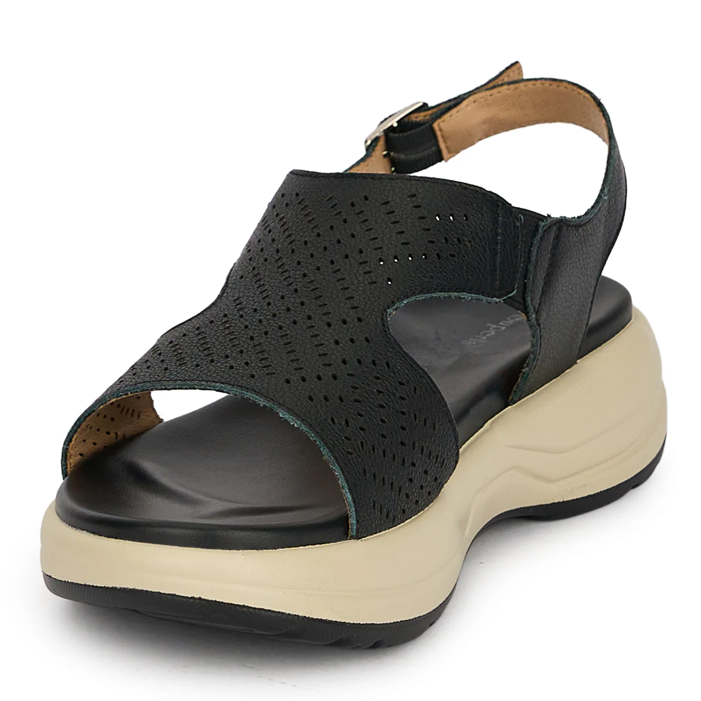 Sandale dama din piele naturala perfoarata neagra 19731 - Image 3