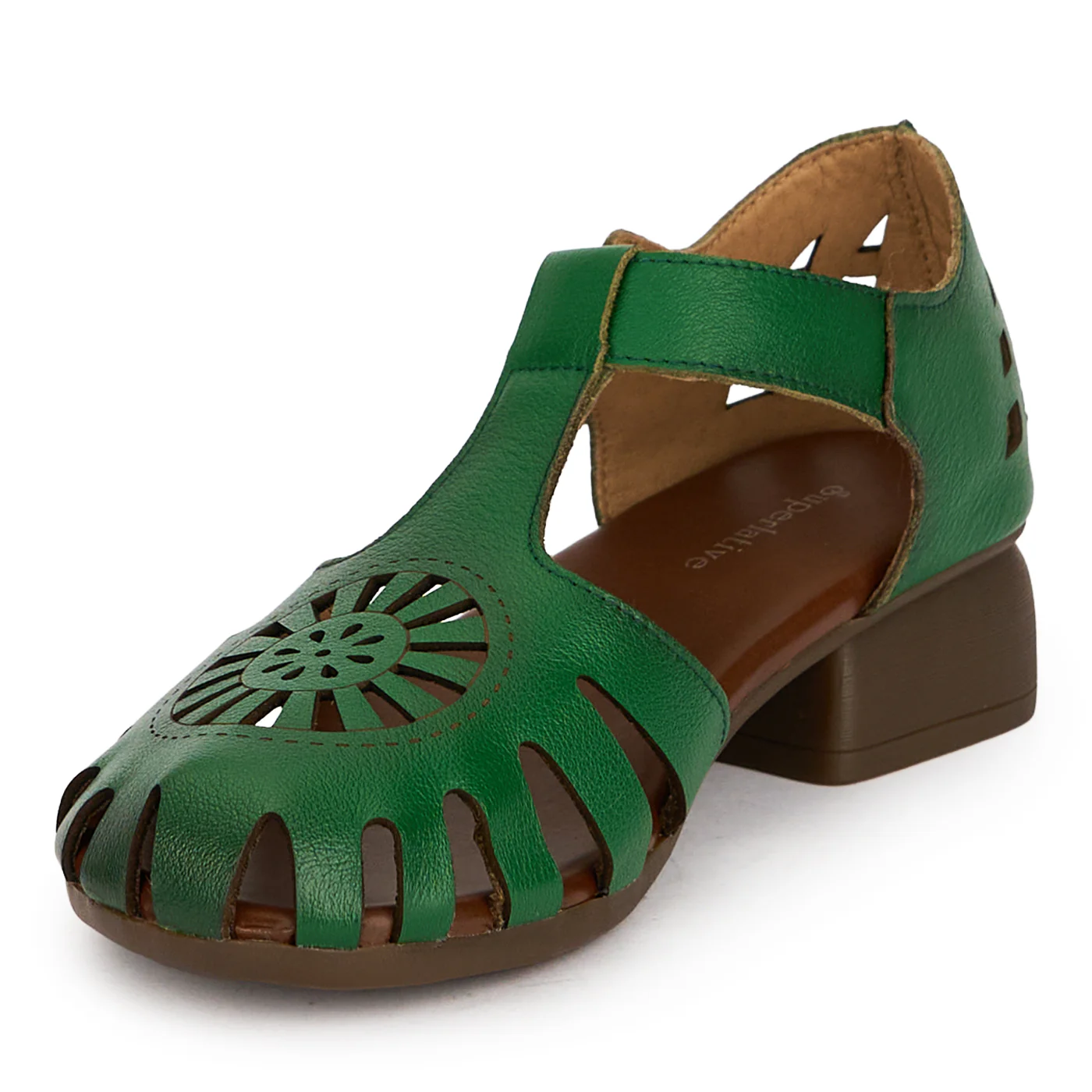 Sandale dama din piele naturala perforata verde 19556 - Image 3