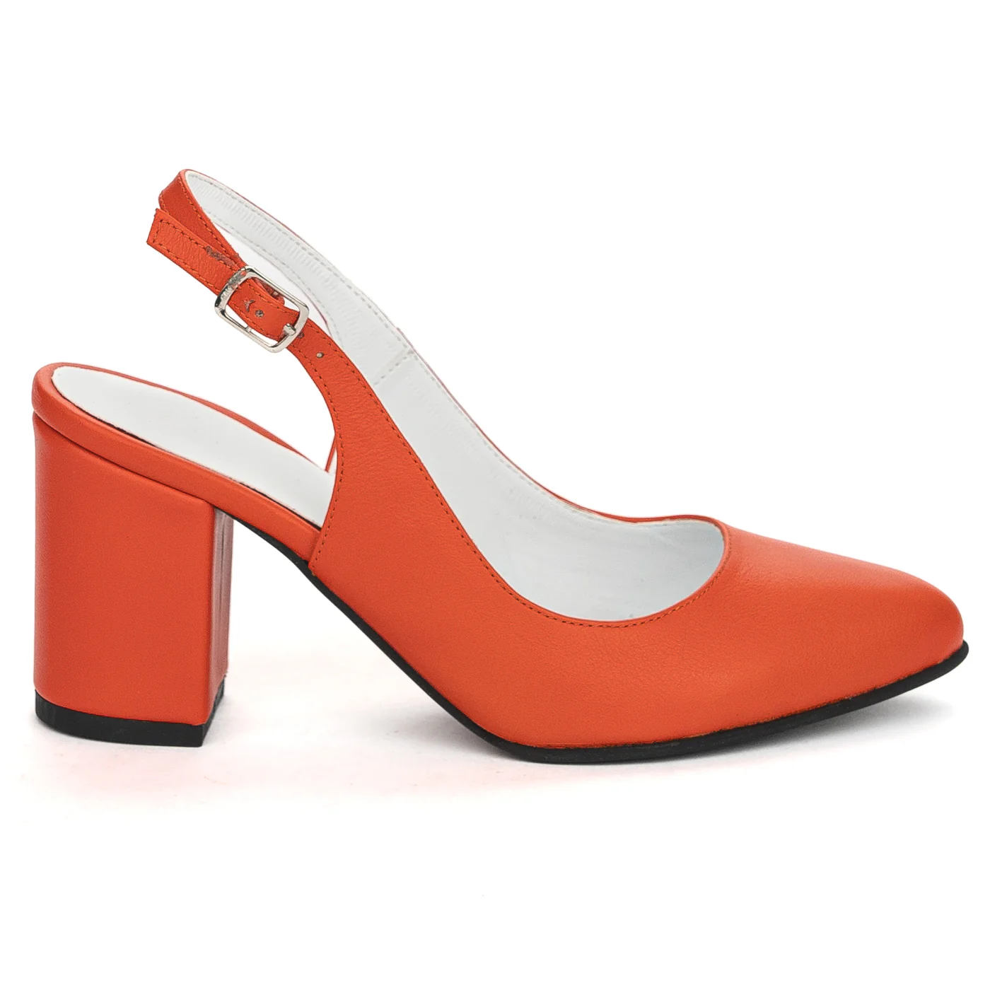 Sandale dama din piele naturala portocalie cu toc gros 7 cm 13832