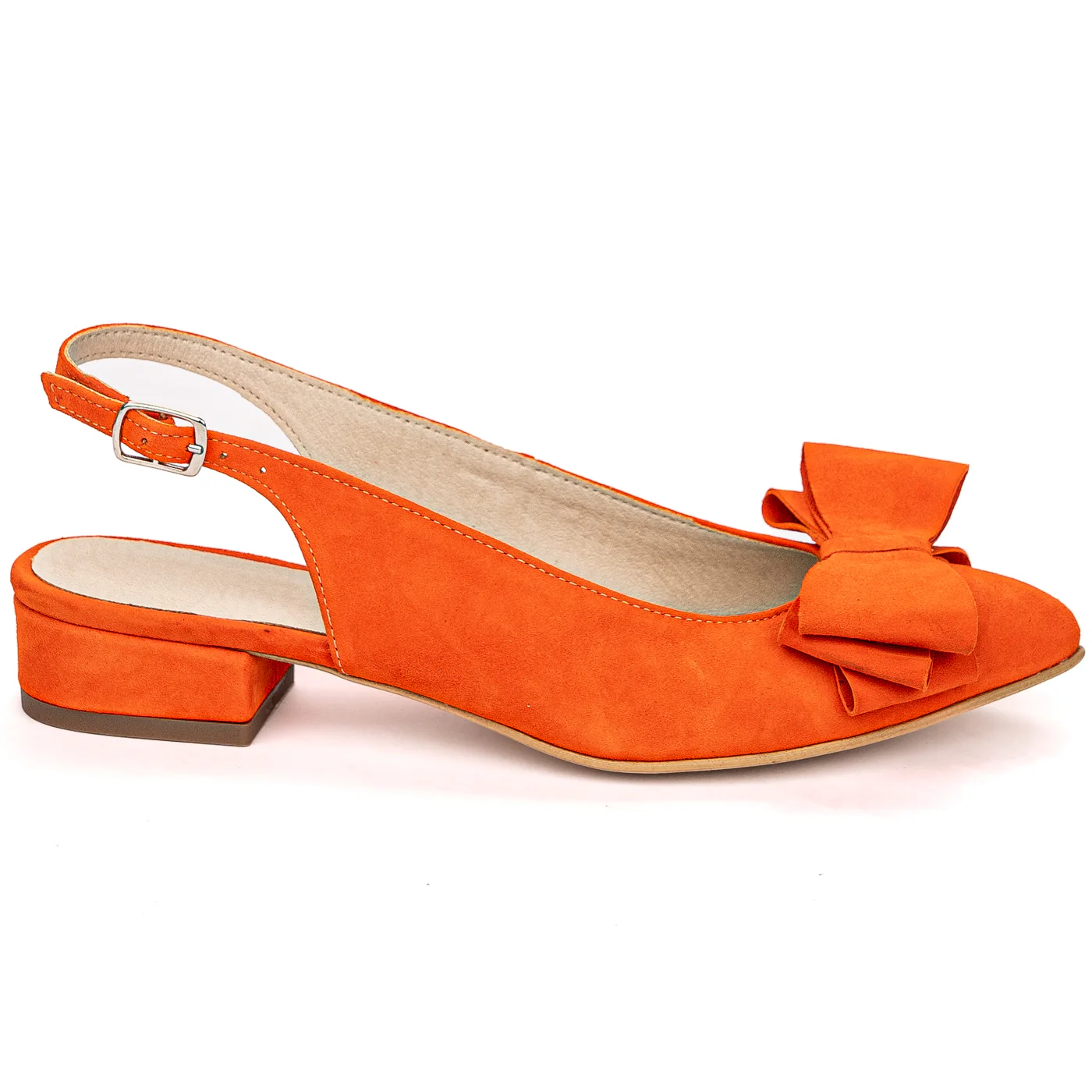 Sandale dama din piele naturala portocalie cu toc mic 3 cm 13676