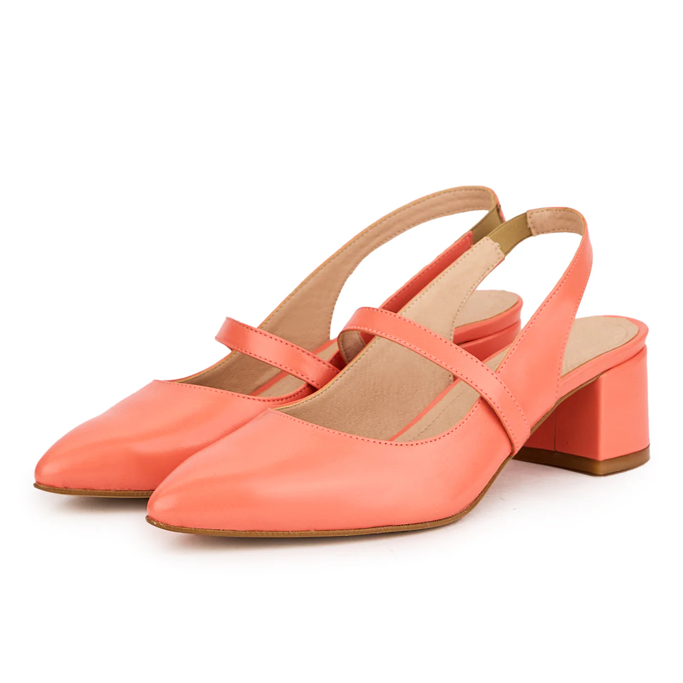 Sandale dama din piele naturala portocaliu-coral cu toc gros 5 cm 16495 - Image 3