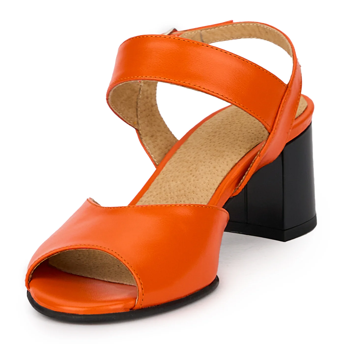Sandale dama din piele naturala portocaliu cu toc gros 5.5 cm 16019 - Image 3