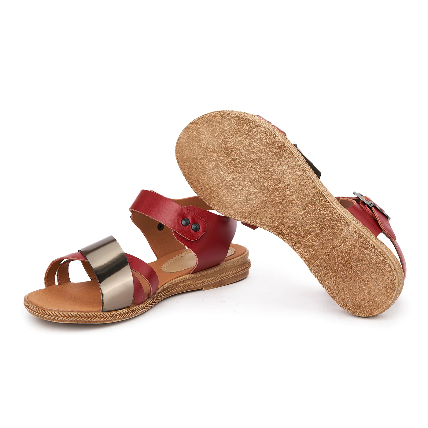 Sandale dama din piele naturala rosie 2323 - Image 3