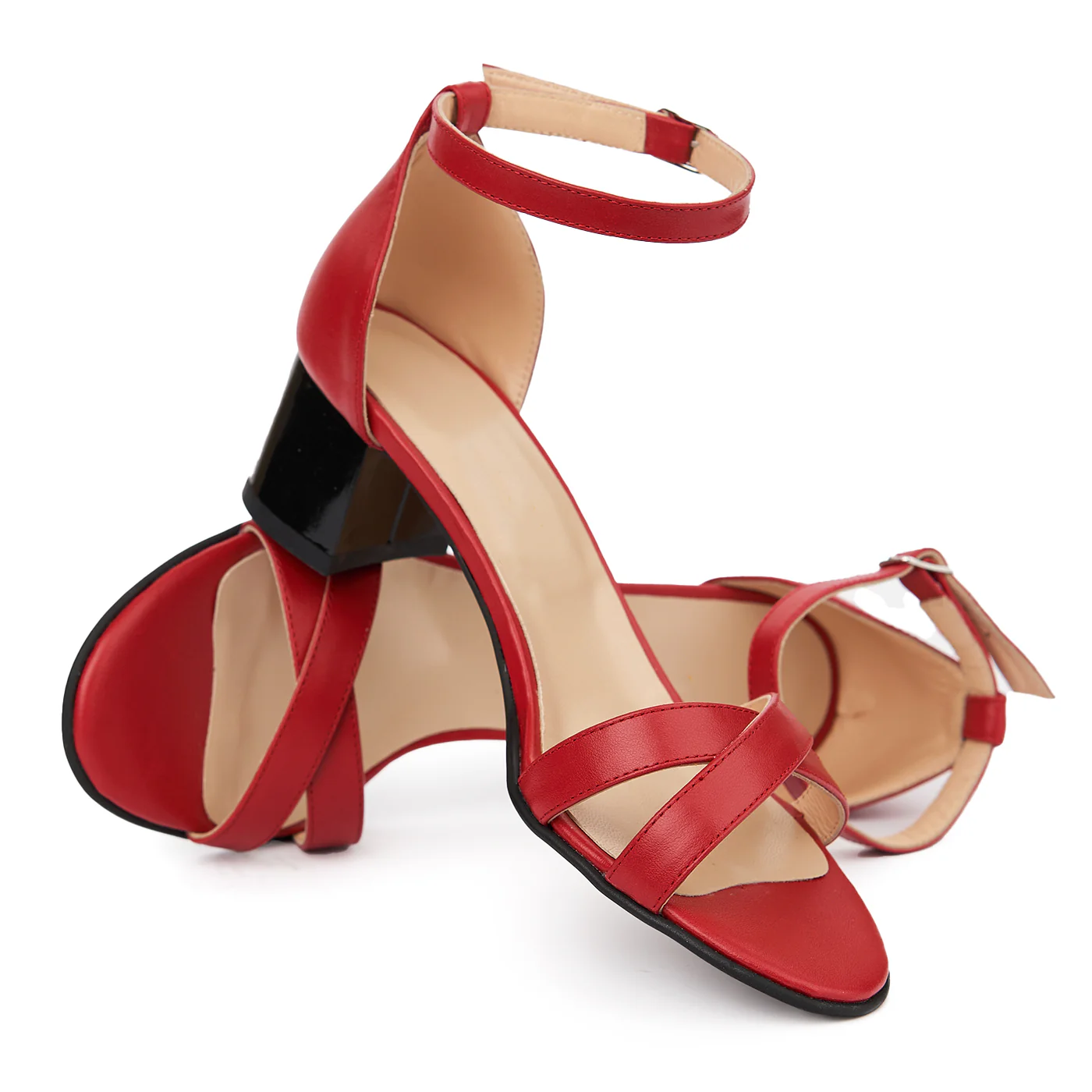 Sandale dama din piele naturala rosie 5418 - Image 4
