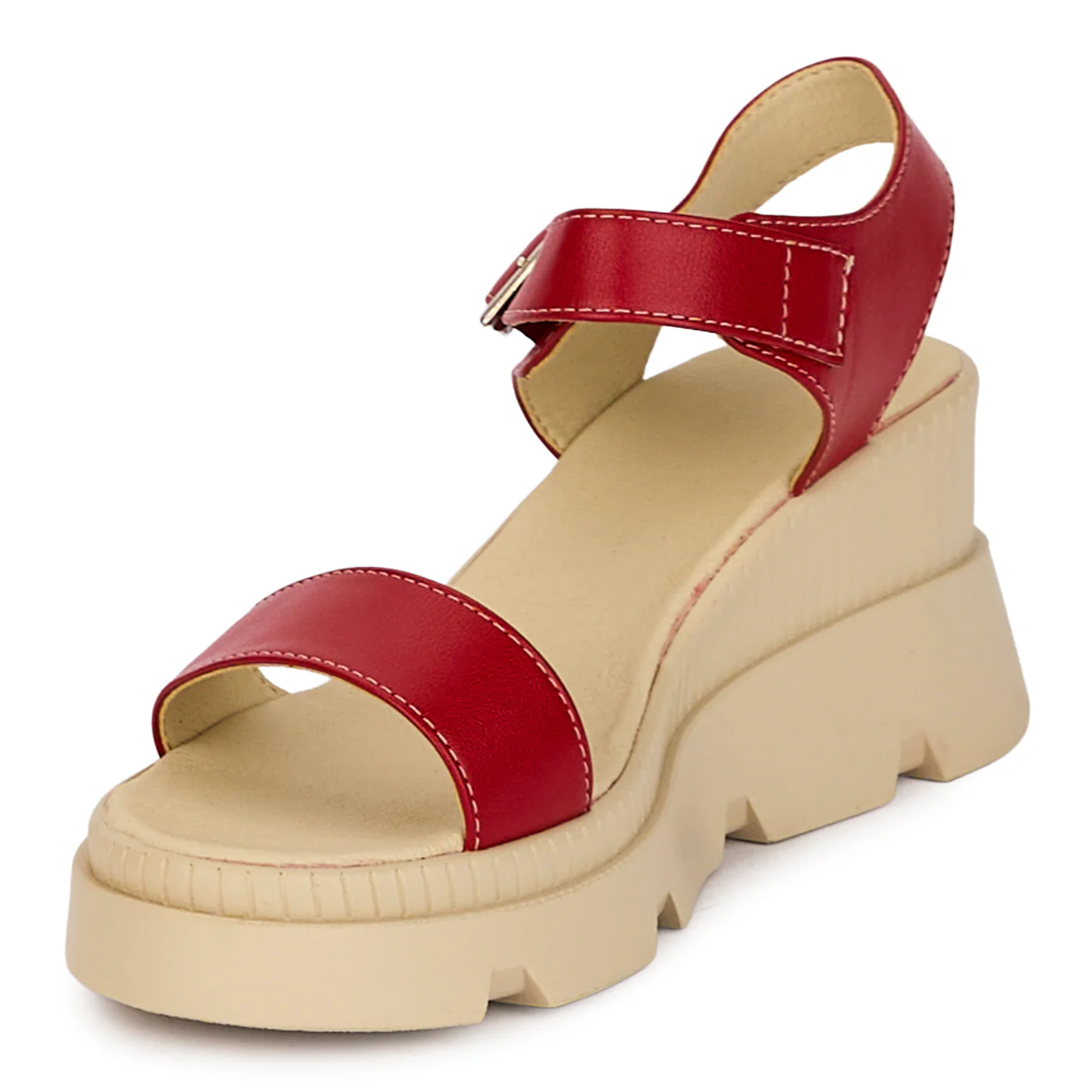 Sandale dama din piele naturala rosie cu platforma 7 cm 18520 - Image 3