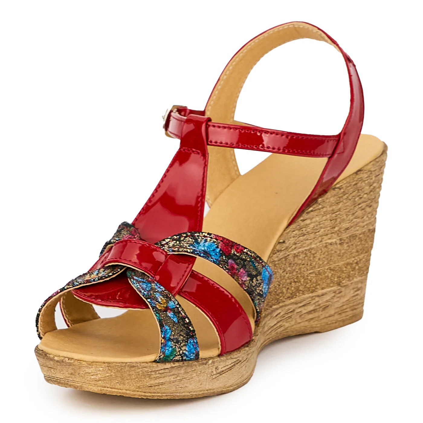 Sandale dama din piele naturala rosie cu platforma 8 cm 15578 - Image 3