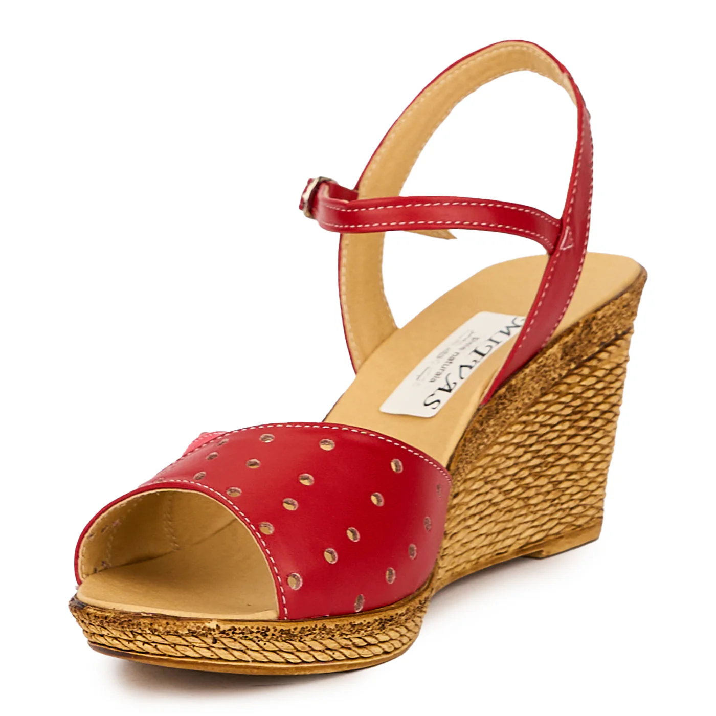 Sandale dama din piele naturala rosie cu platforma 8 cm 15827 - Image 3