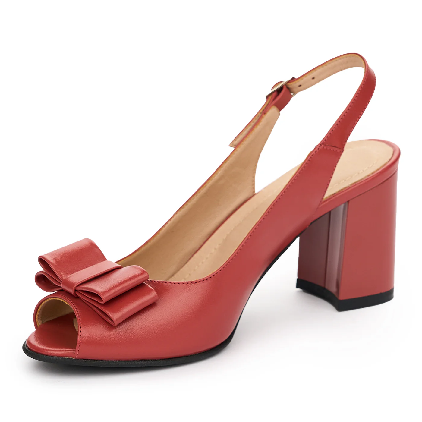 Sandale dama din piele naturala rosie cu toc 7.5cm 12985 - Image 3