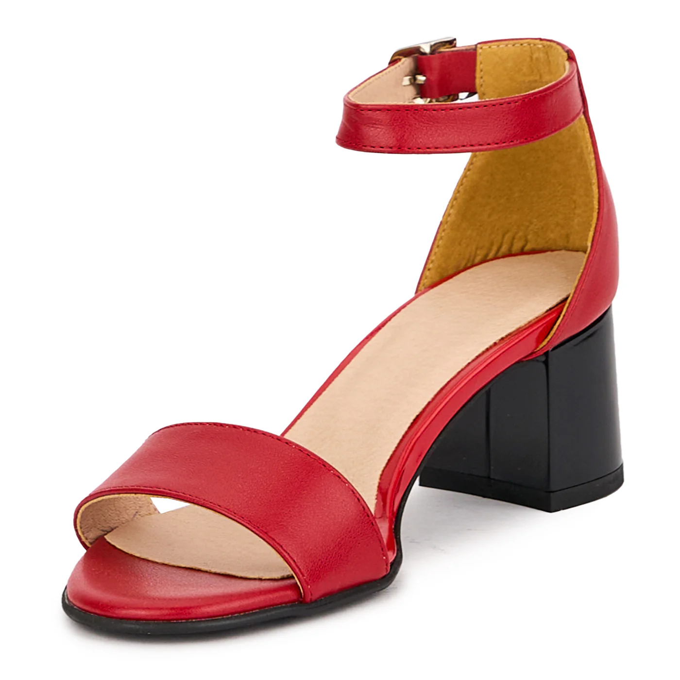 Sandale dama din piele naturala rosie cu toc gros 5.5 cm 16513 - Image 3