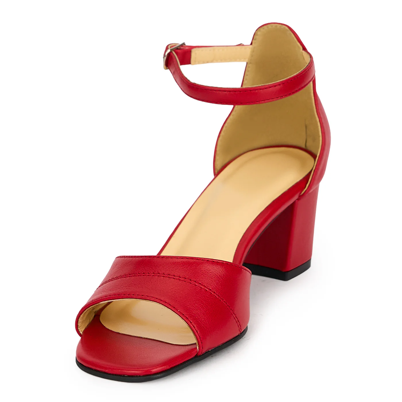 Sandale damă din piele naturală rosie cu toc gros 5.5 cm 19630 - Image 3