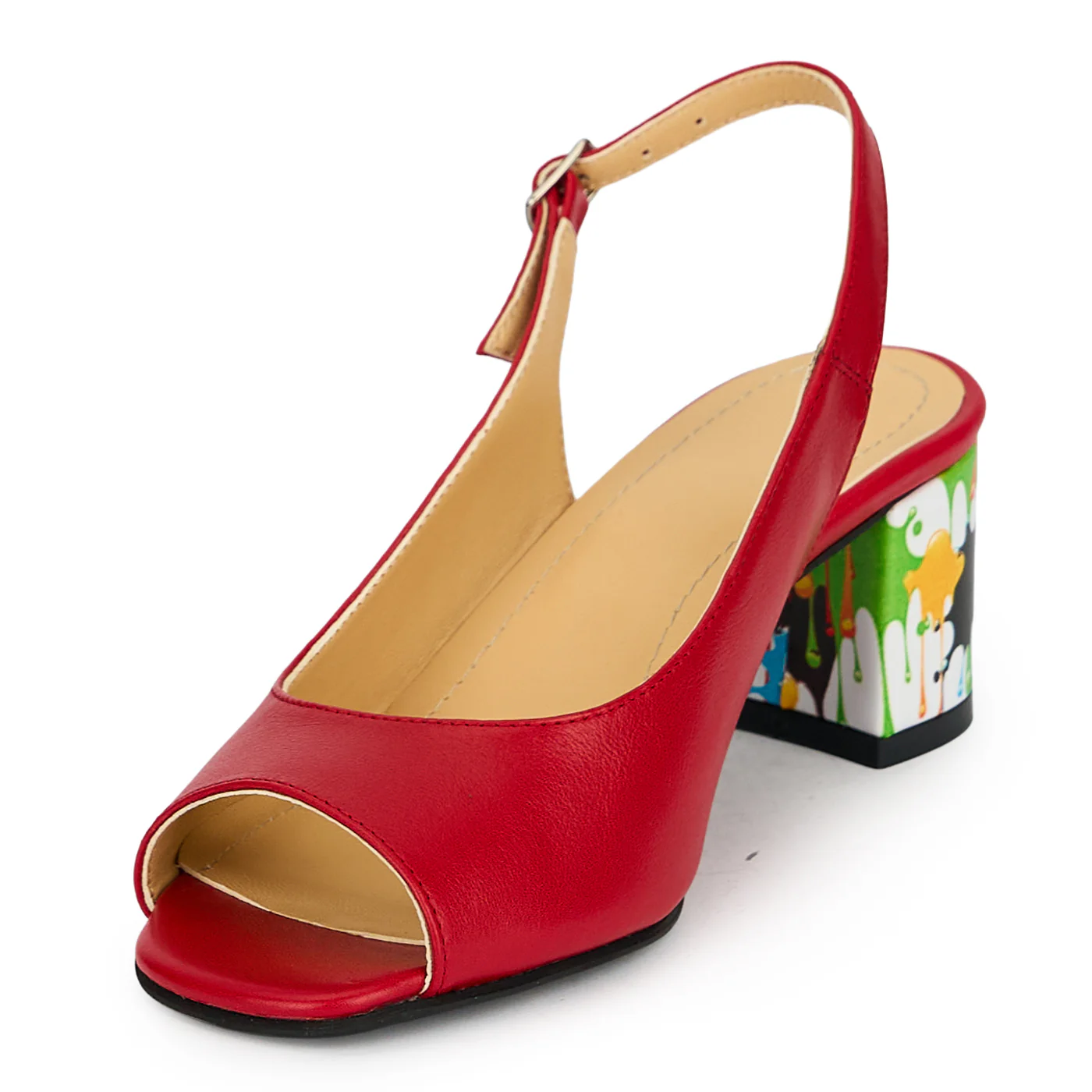 Sandale dama din piele naturala rosie cu toc gros 5.5 cm 19825 - Image 3