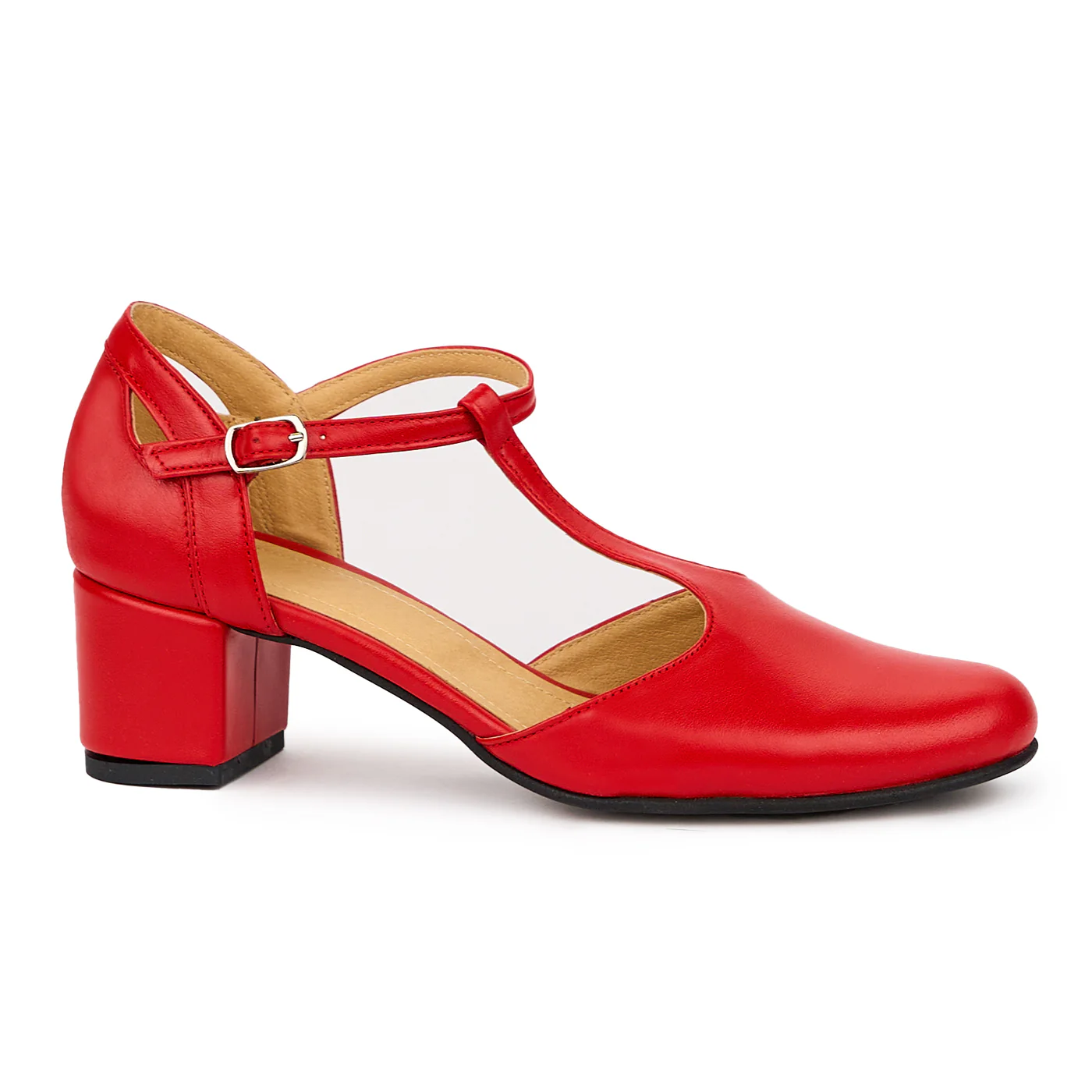 Sandale dama din piele naturala rosie cu toc gros 5 cm 14352
