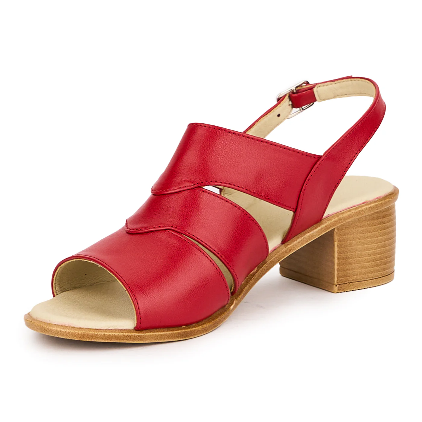 Sandale dama din piele naturala rosie cu toc gros 5 cm 16488 - Image 3
