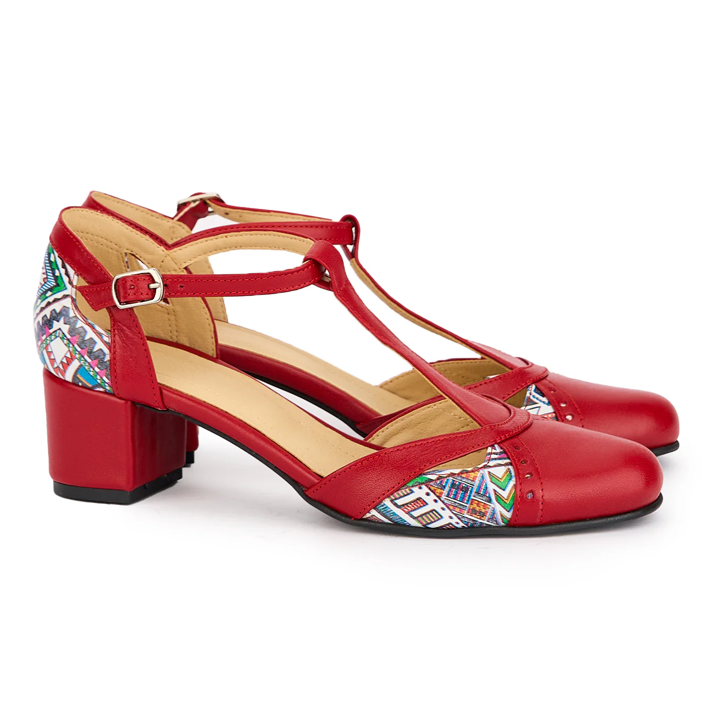 Sandale dama din piele naturala rosie cu toc gros 5 cm 16957 - Image 4