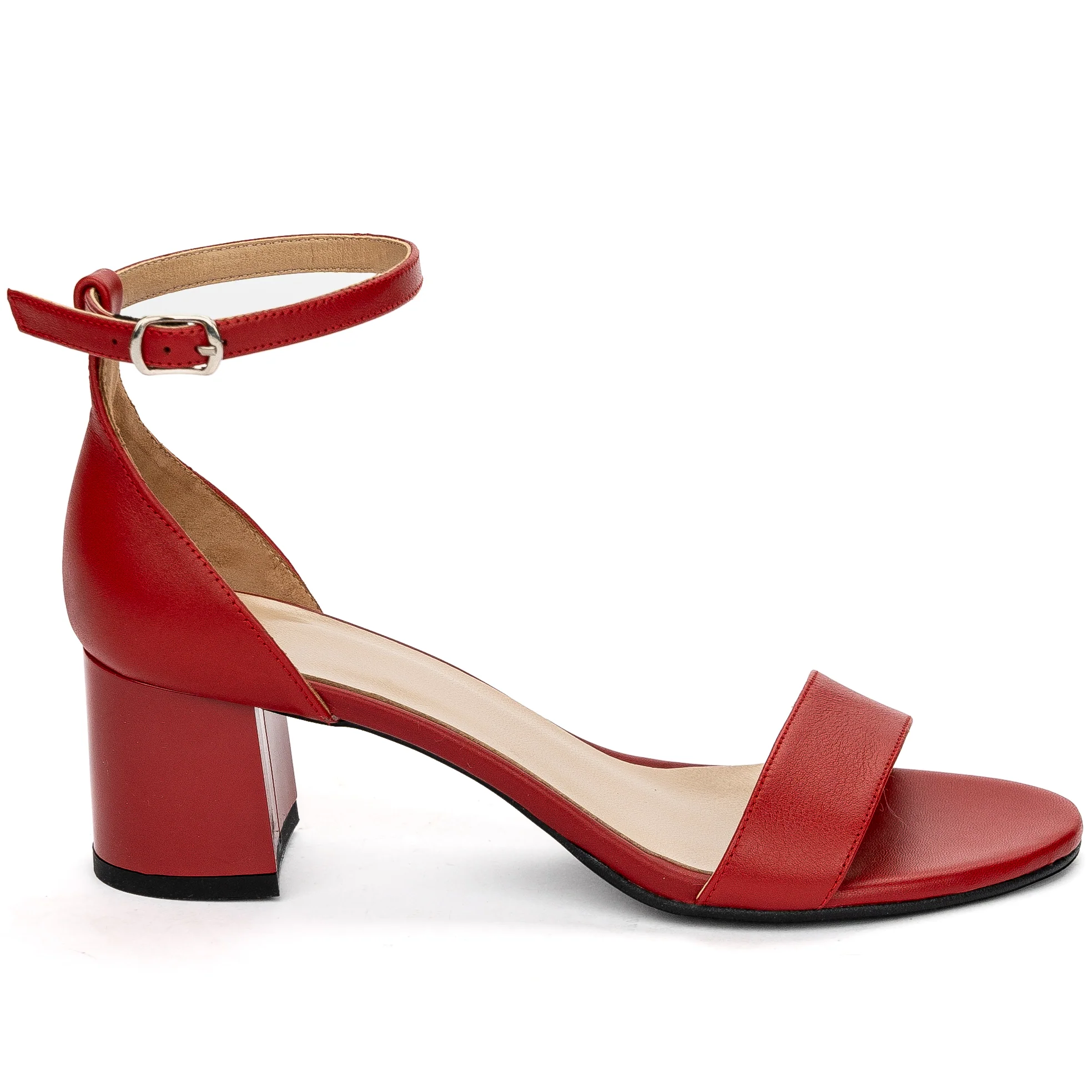 Sandale dama din piele naturala rosie cu toc gros 6 cm 13656