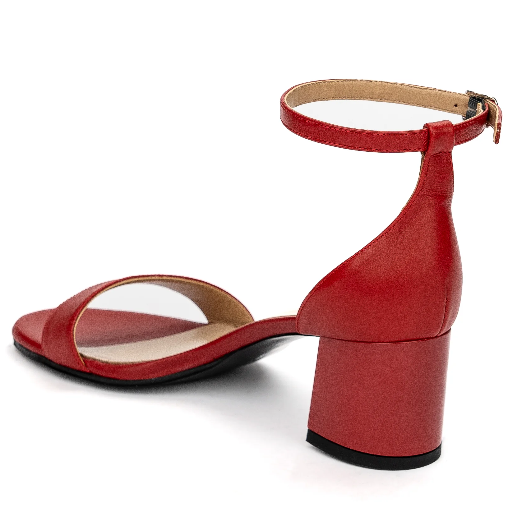 Sandale dama din piele naturala rosie cu toc gros 6 cm 13656 - Image 2