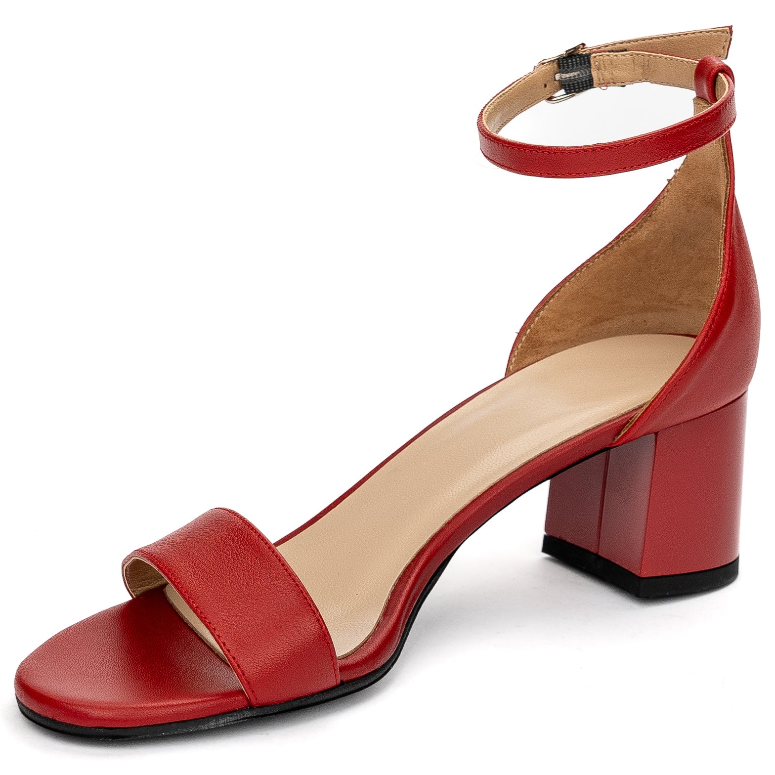 Sandale dama din piele naturala rosie cu toc gros 6 cm 13656 - Image 3
