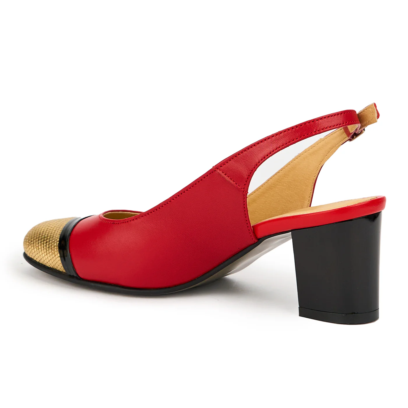 Sandale dama din piele naturala rosie cu toc gros 6 cm 14808 - Image 2