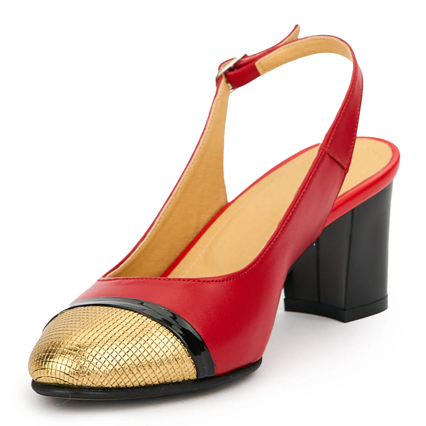 Sandale dama din piele naturala rosie cu toc gros 6 cm 14808 - Image 3