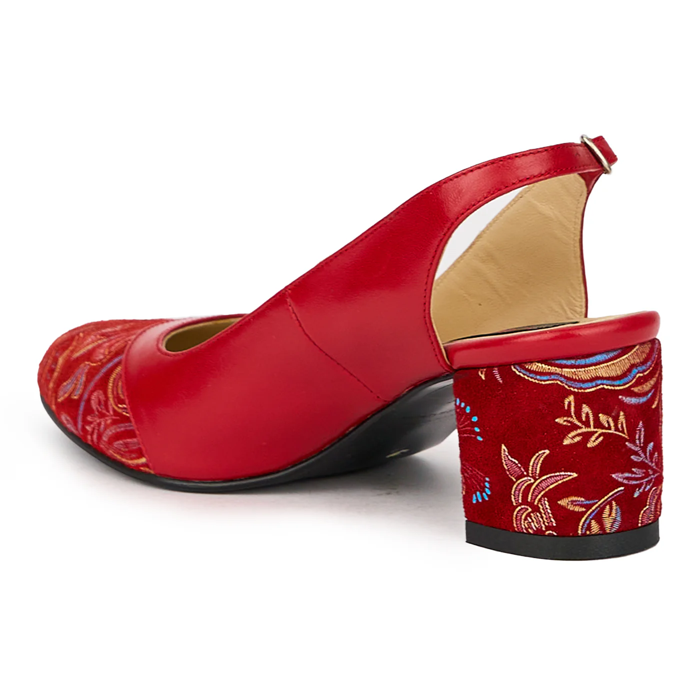 Sandale dama din piele naturala rosie cu toc gros 6 cm 15614 - Image 2
