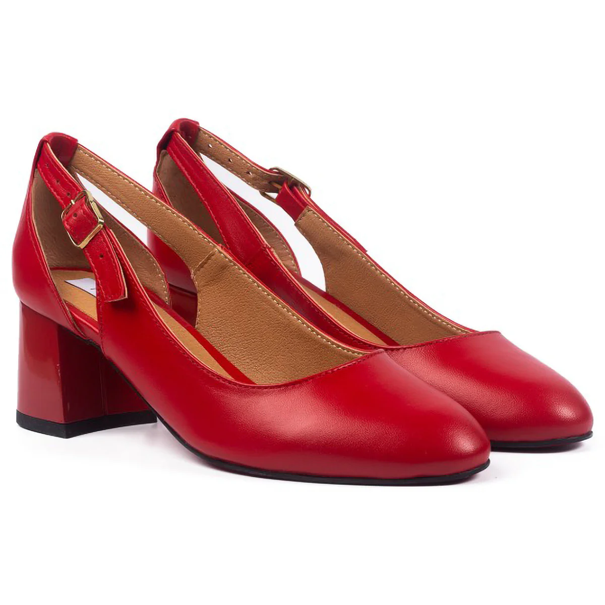 Sandale dama din piele naturala rosie cu toc gros 6 cm 15806 - Image 3