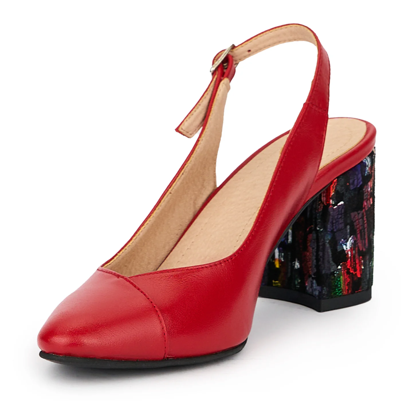 Sandale dama din piele naturala rosie cu toc gros 7.5 cm 15306 - Image 3