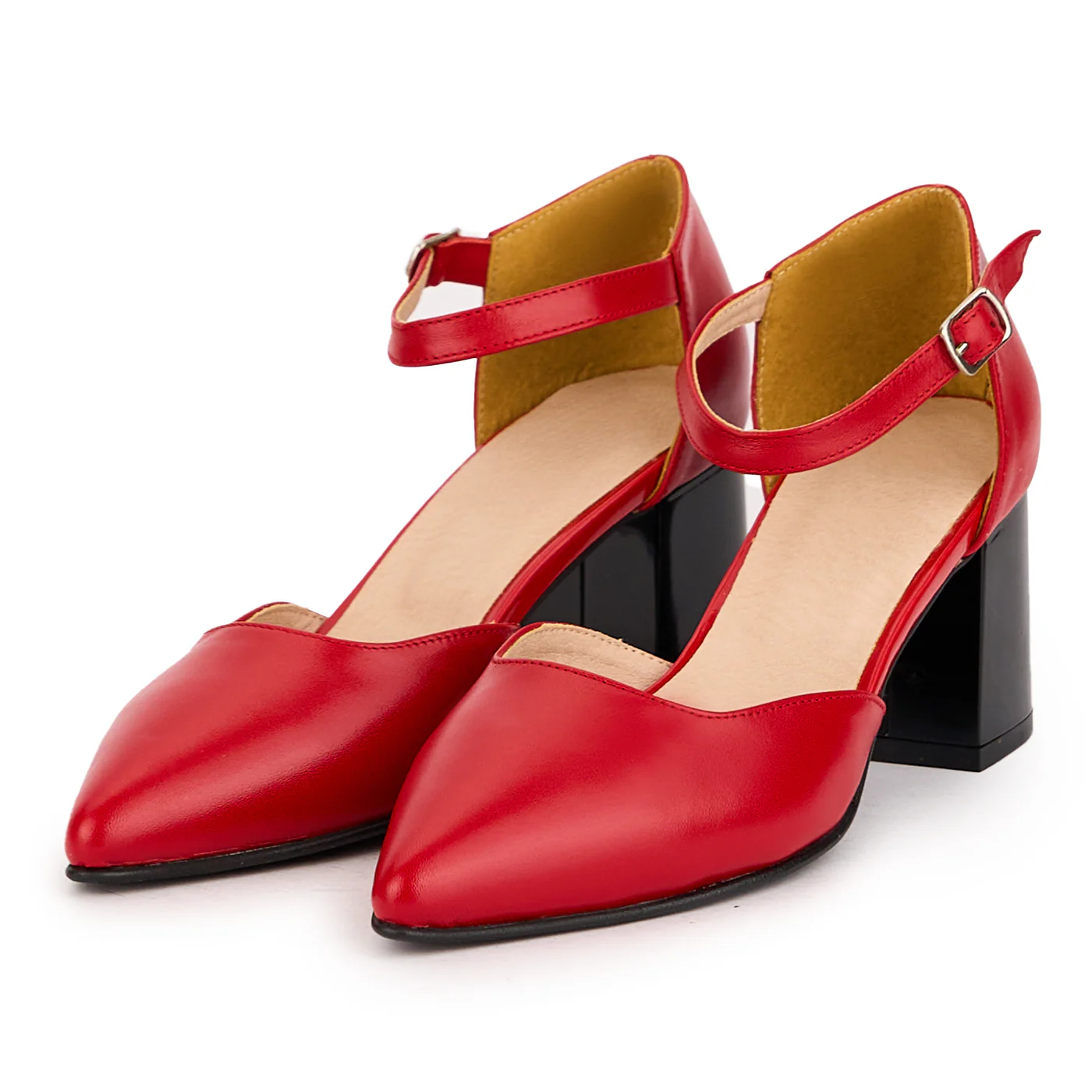 Sandale dama din piele naturala rosie cu toc gros 7 cm 16628 - Image 3