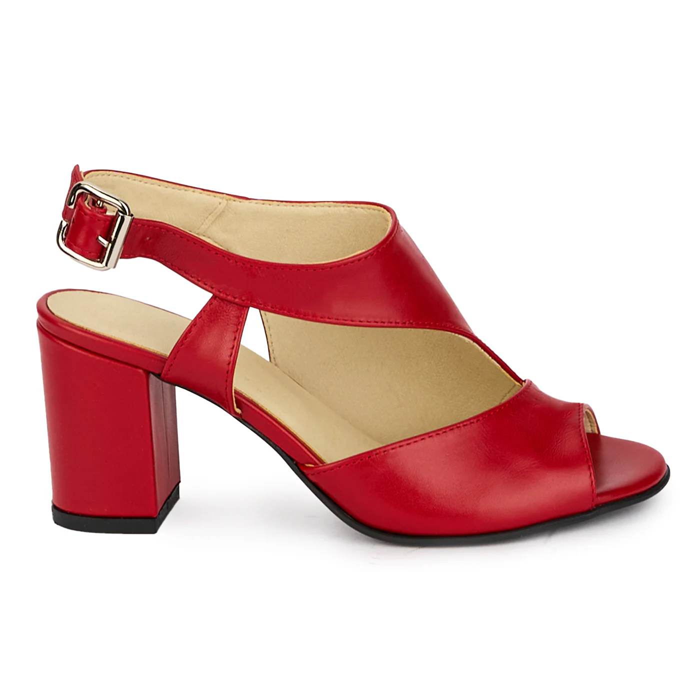 Sandale dama din piele naturala rosie cu toc gros 7 cm 18179