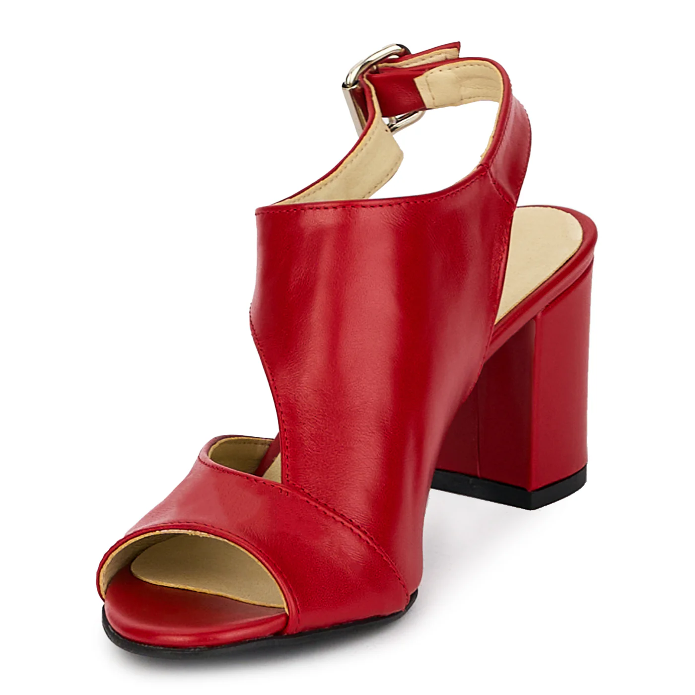 Sandale dama din piele naturala rosie cu toc gros 7 cm 18179 - Image 3