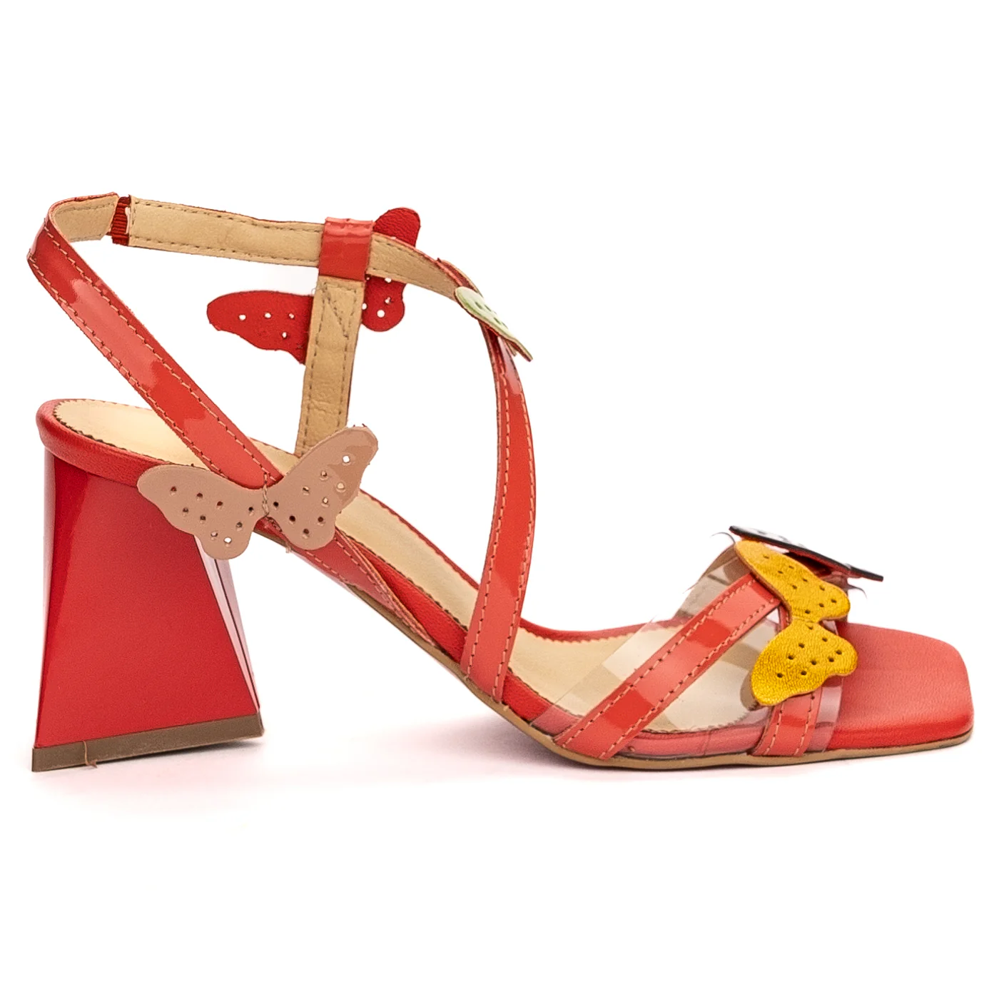 Sandale dama din piele naturala rosie cu toc gros 8 cm 13495