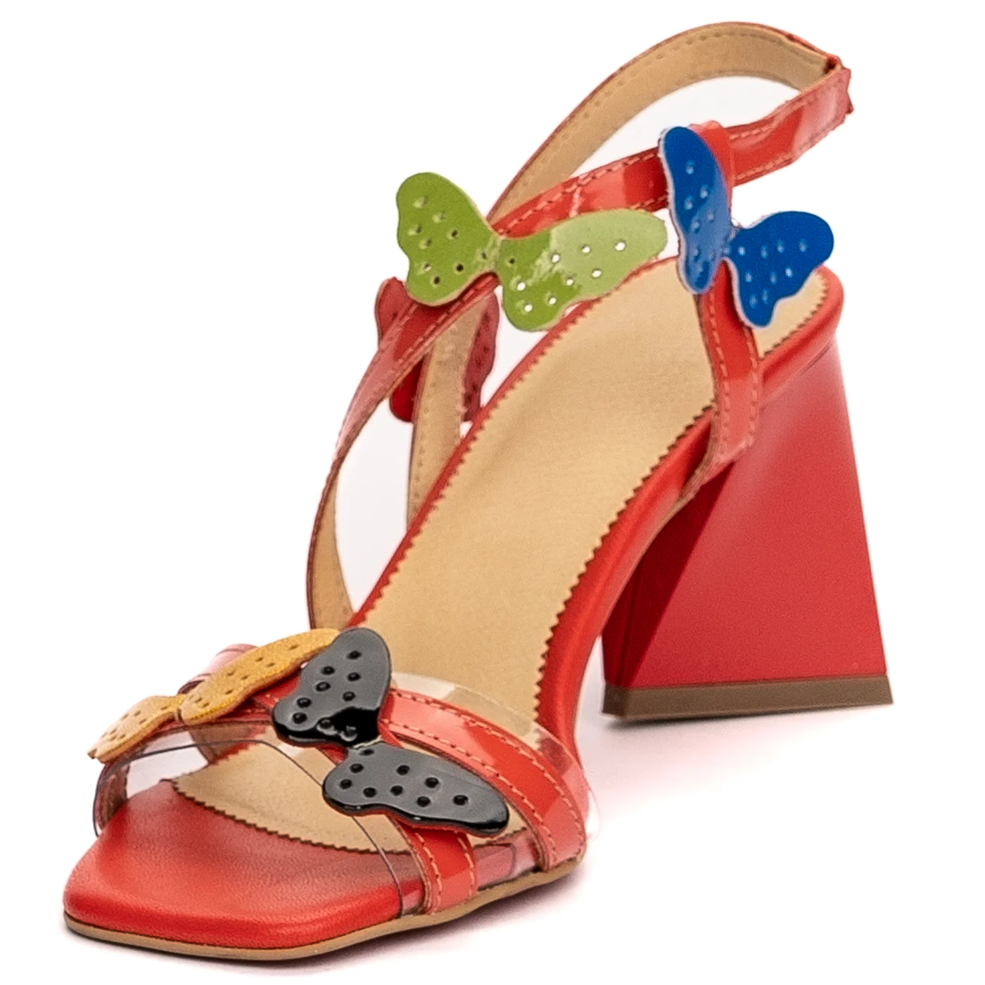 Sandale dama din piele naturala rosie cu toc gros 8 cm 13495 - Image 3