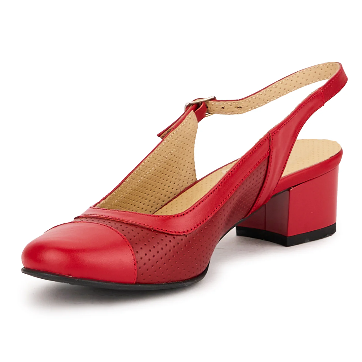 Sandale dama din piele naturala rosie cu toc mic 4.5 cm 16780 - Image 3