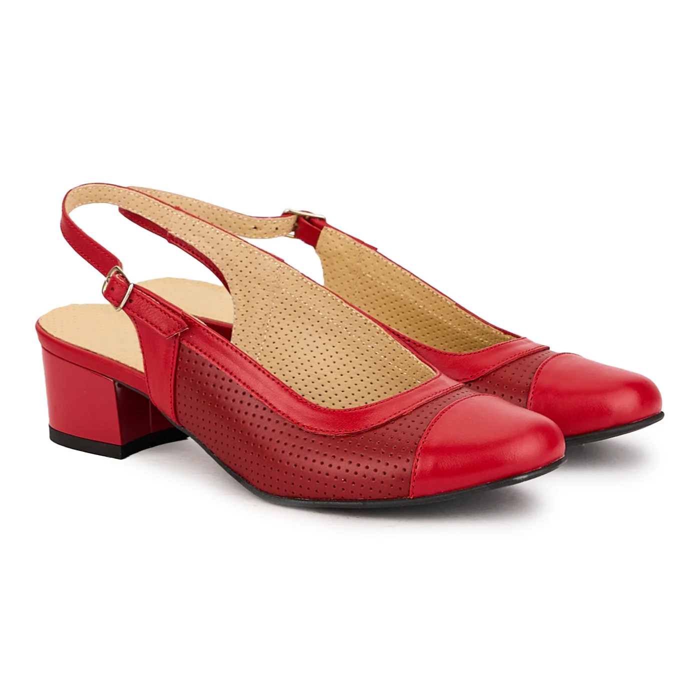 Sandale dama din piele naturala rosie cu toc mic 4.5 cm 16780 - Image 4