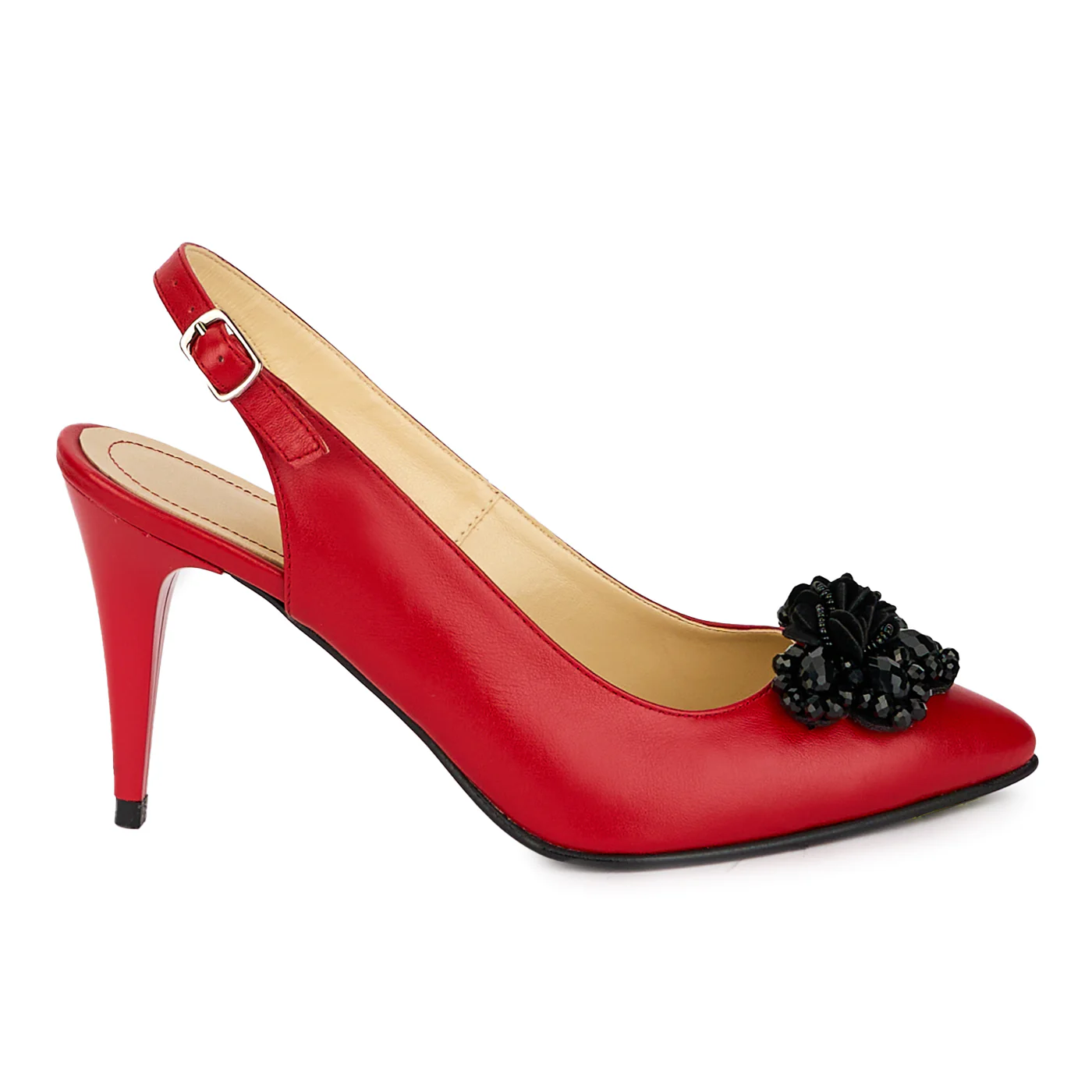Sandale dama din piele naturala rosie cu toc subtire 10 cm 18063