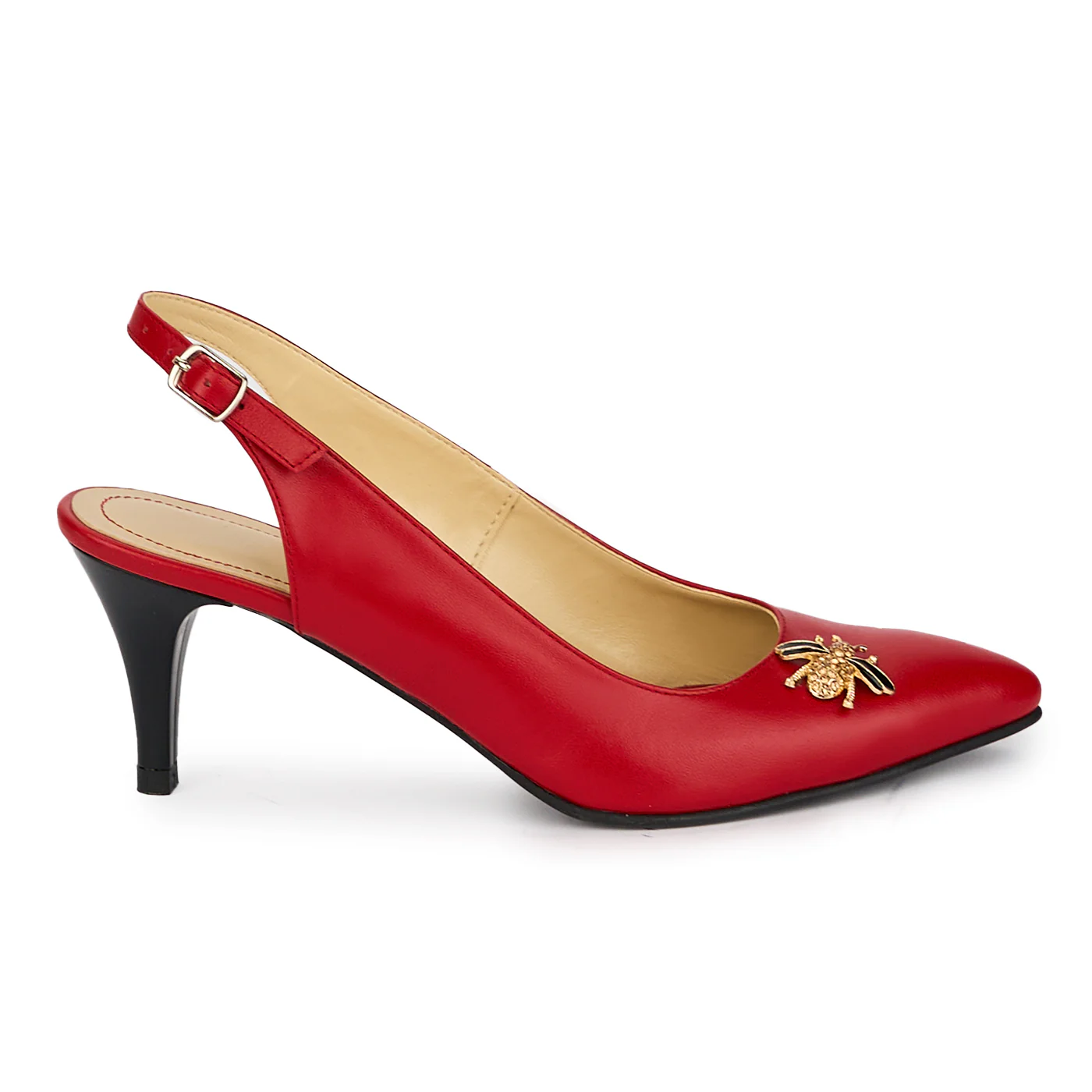 Sandale dama din piele naturala rosie cu toc subtire 6.5 cm 18111