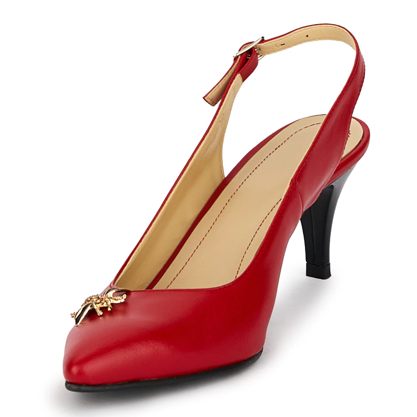 Sandale dama din piele naturala rosie cu toc subtire 6.5 cm 18111 - Image 3