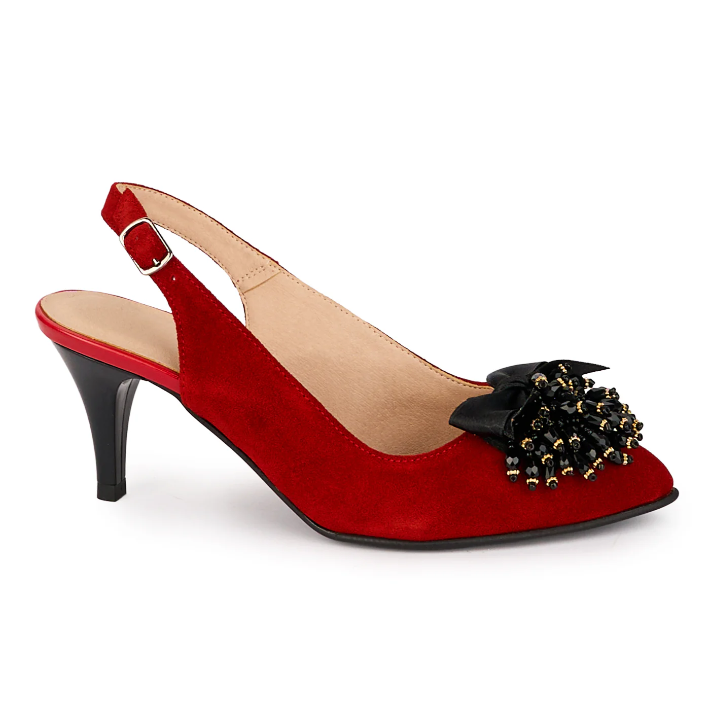 Sandale dama din piele naturala rosie cu toc subtire 6.5 cm 18492