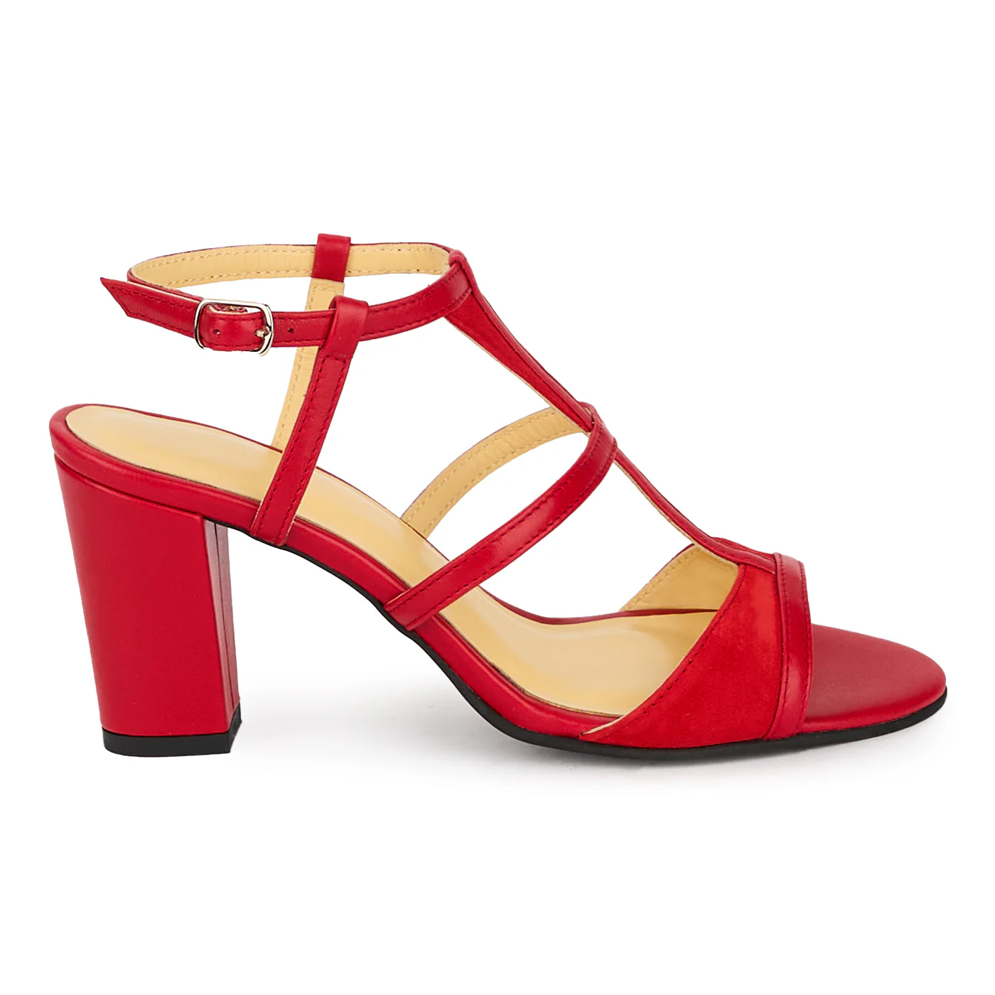 Sandale dama din piele naturala rosie cu toc gros 7.5 cm 18194