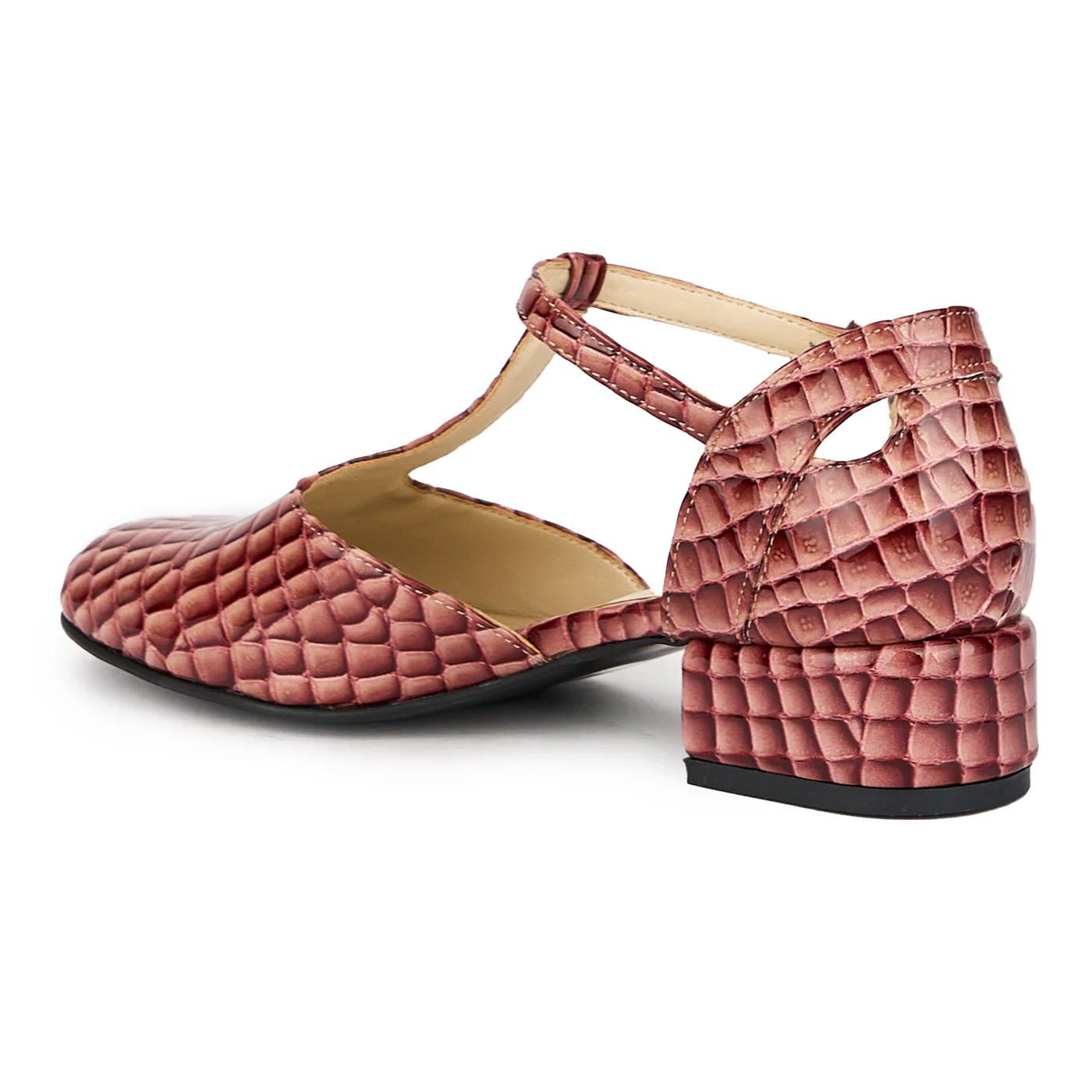 Sandale dama din piele naturala rosu-bordo cu toc mic 3.5 cm 16230 - Image 2