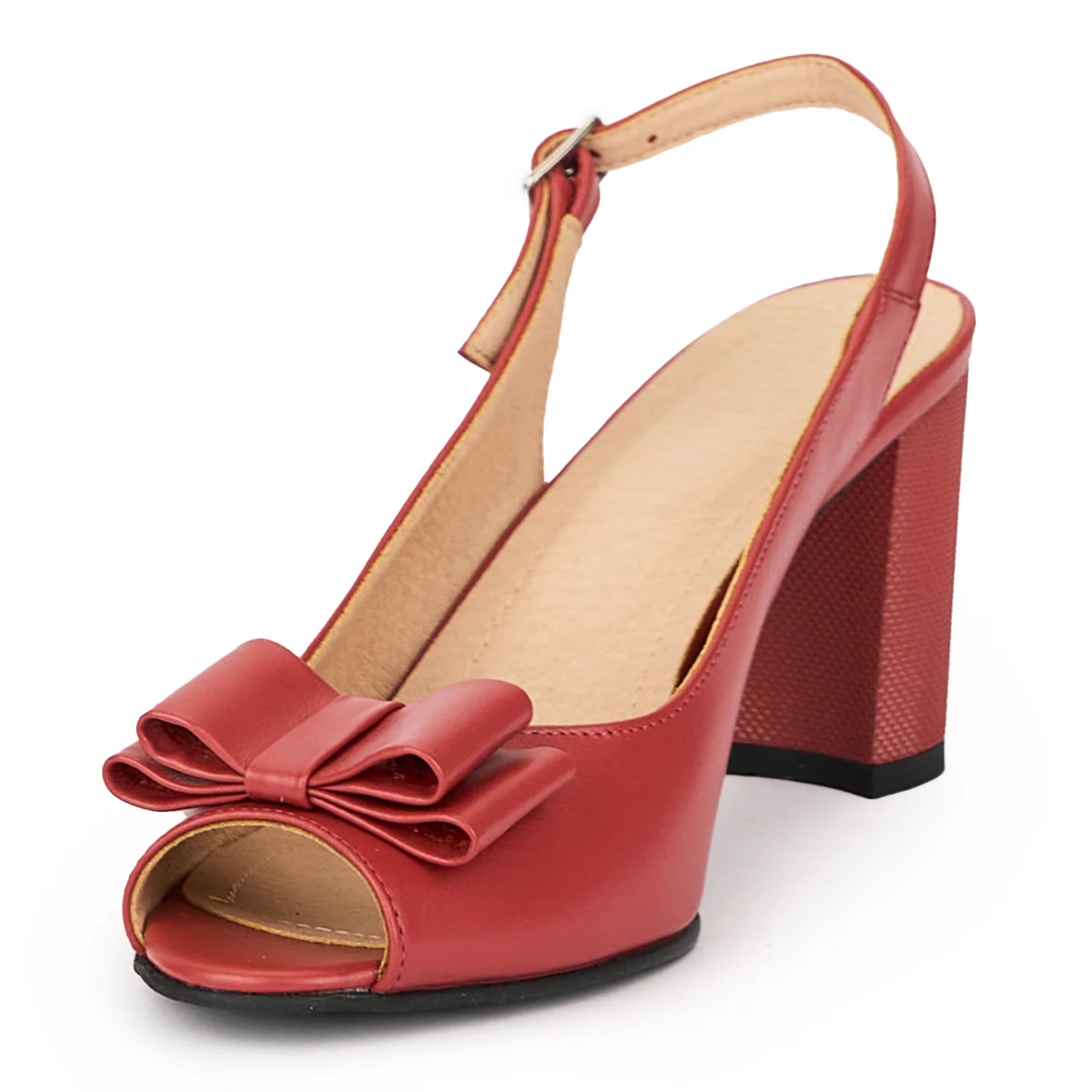 Sandale dama din piele naturala rosu-caramiziu cu toc gros 7.5 cm 15511 - Image 3