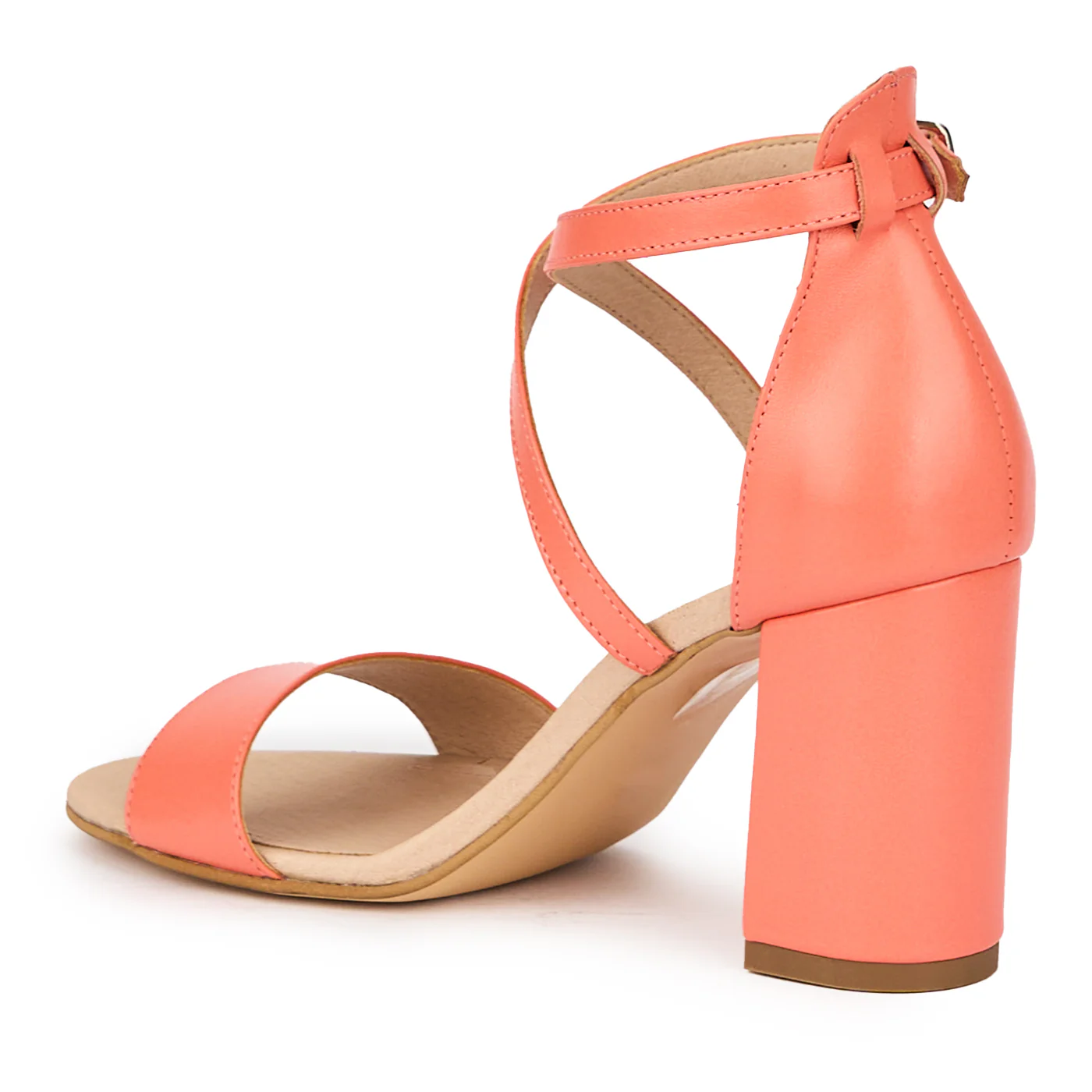 Sandale dama din piele naturala roz-coral cu toc gros 8.5 cm 15434 - Image 2