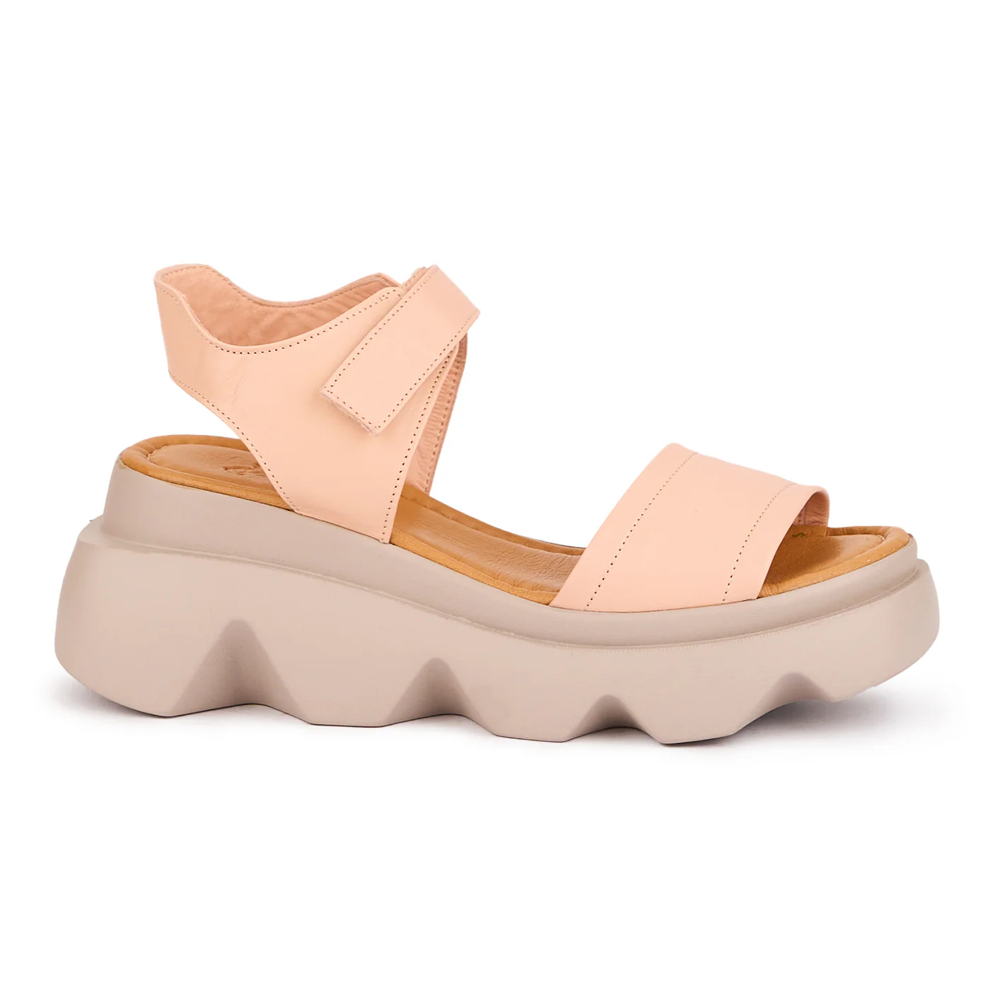 Sandale dama din piele naturala roz cu talpa inalta 7 cm 16313 - Image 2
