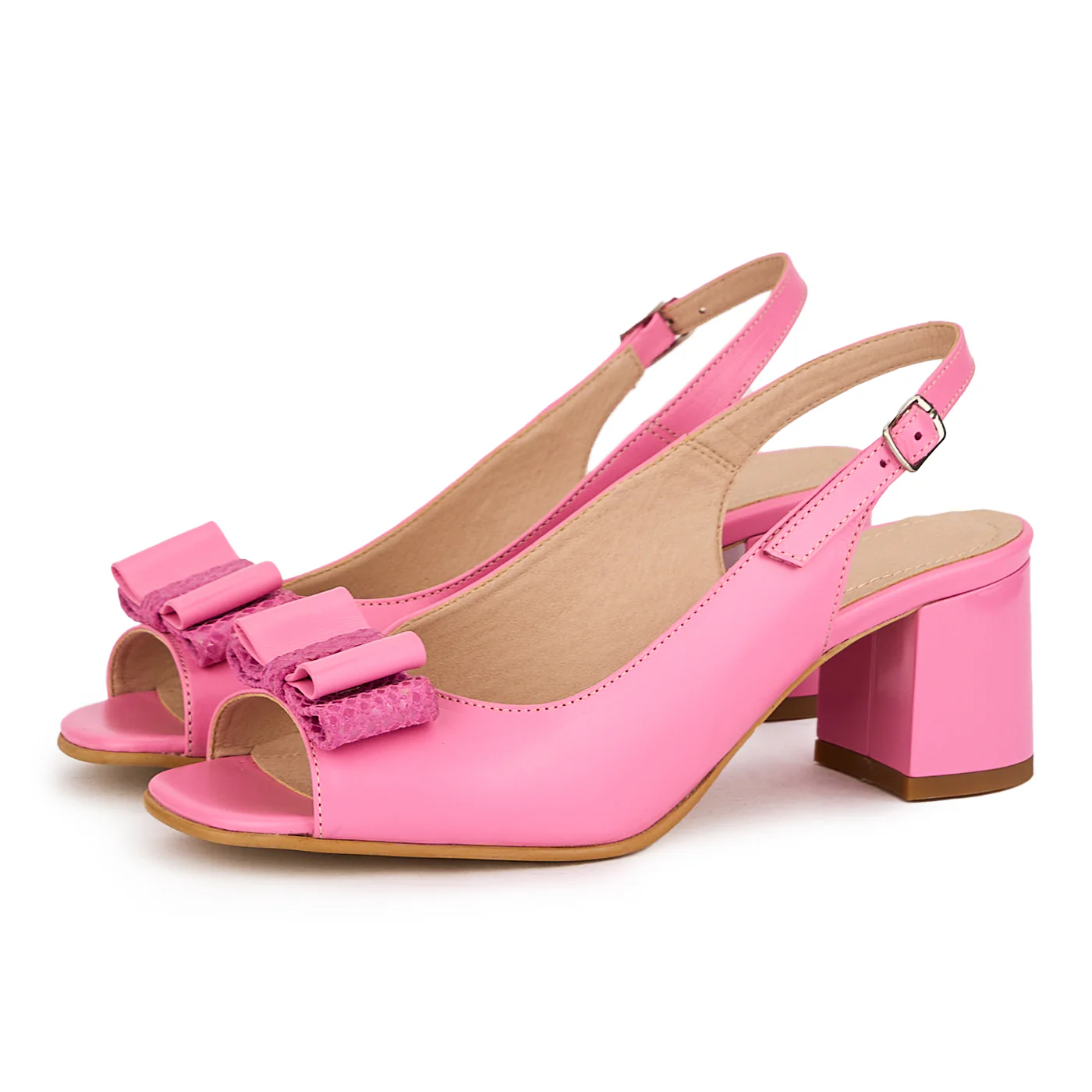 Sandale dama din piele naturala roz cu toc gros 5.5 cm 16459 - Image 3