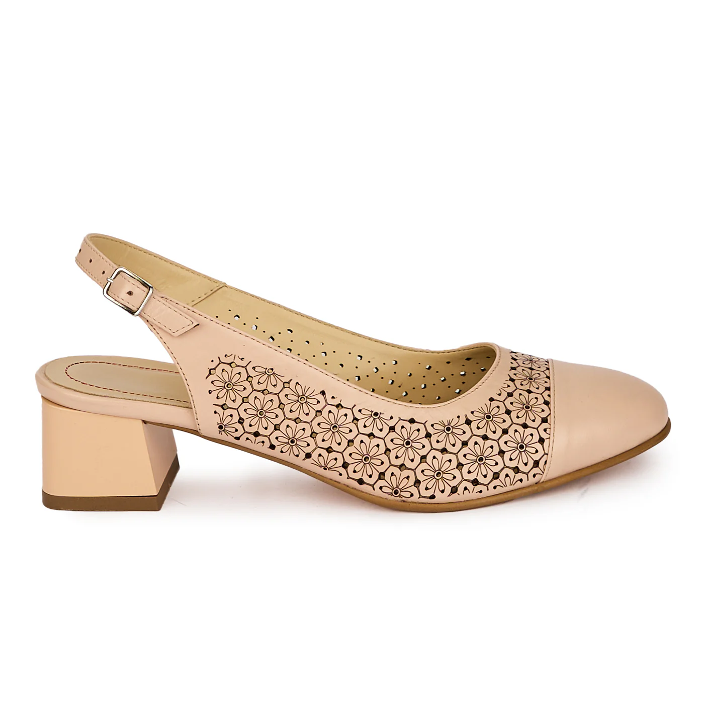 Sandale dama din piele naturala roz cu toc gros 5.5 cm 18075