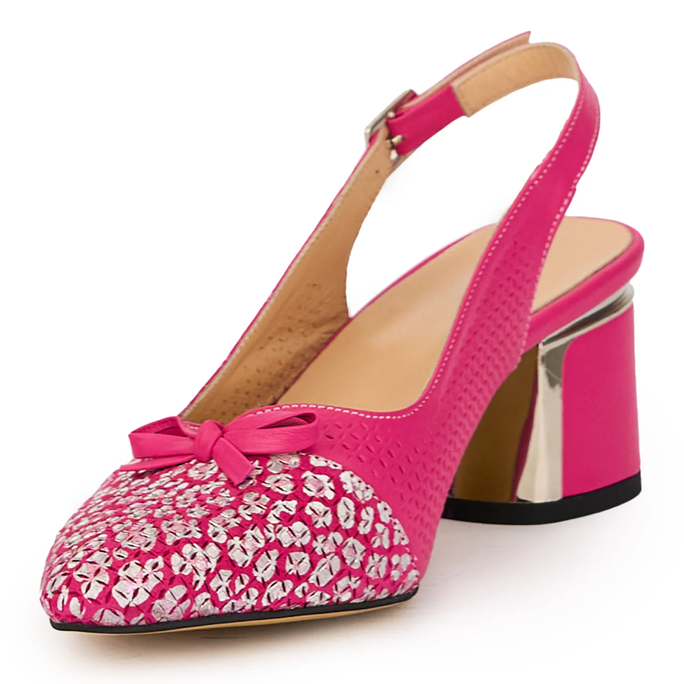 Sandale dama din piele naturala roz cu toc gros 6 cm 15688 - Image 3