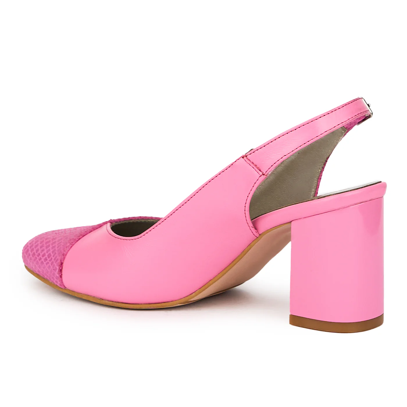 Sandale dama din piele naturala roz cu toc gros 7.5 cm 15537 - Image 2