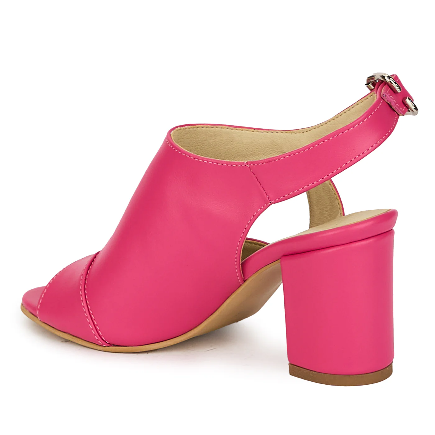 Sandale dama din piele naturala roz cu toc gros 7 cm 18180 - Image 2